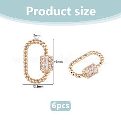 6Pcs Brass Micro Pave Clear Cubic Zirconia Screw Carabiner Lock Charms&nbsp;KK-DC0005-01