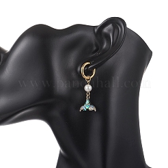 Paua Shell & 202 Stainless Steel Huggie Hoop Earrings&nbsp;EJEW-JE06964-01