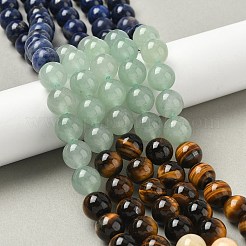 Chakra Natural Red Jasper & Yellow Jade & Green Aventurine & Tiger Eye & Sodalite & Amethyst Beads Strands&nbsp;X-G-NH0002-E02-10mm