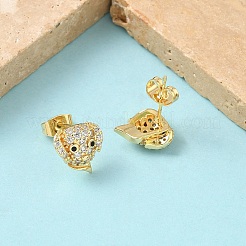 Dog Brass Micro Pave Clear Cubic Zirconia Stud Earrings&nbsp;EJEW-Z144-01G