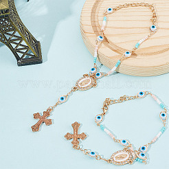 2Pcs Alloy & Brass Cross Charm Bracelets Set&nbsp;BJEW-DR0001-04