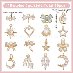 16Pcs 16 Styles Brass Micro Pave Cubic Zirconia Pendants & Connector Charms&nbsp;KK-AR0001-63