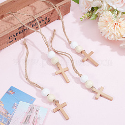 4Pcs Cross Wood Hanging Ornament&nbsp;HJEW-DR00103
