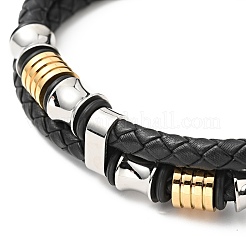 Cowhide Braided Double Layer Bracelet with 304 Stainless Steel Magnetic Clasps&nbsp;BJEW-H552-03PG