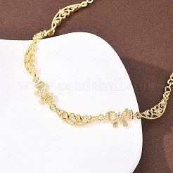 Brass Pave Clear Cubic Zirconia Bowknot and Hollow Moon Link Chain Necklaces&nbsp;NJEW-D348-02G