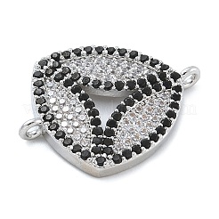 Rack Plating Brass Micro Pave Clear & Black Cubic Zirconia Triangle Connector Charms&nbsp;KK-A234-076P
