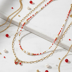 Brass Enamel Red Heart Pendant Double Layer Necklaces&nbsp;XJ8967-3