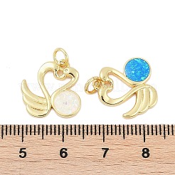 Brass Pave Synthetic Opal Swan Pendants&nbsp;KK-I723-07G