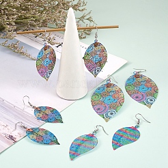 4 Pairs 4 Style Spray Painted Stainless Steel Holllow Leaf Dangle Earrings&nbsp;EJEW-SZ0001-35