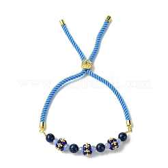 3Pcs 3 Styles 6mm Round Dyed Natural Lapis Lazuli & Yellow Jade & Black Onyx Bead Slider Bracelet Sets&nbsp;BJEW-MZ00062
