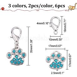 6Pcs 3 Colors Alloy Rhinestone Pendant Decoration&nbsp;HJEW-CA0001-26