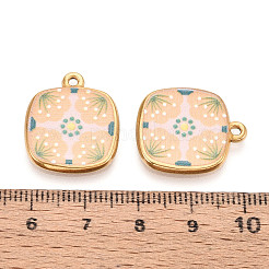 Printed Style 304 Stainless Steel Square Pendants&nbsp;STAS-T071-25E-G