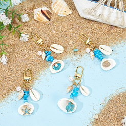 4Pcs 4 Styles Synthetic Turquoise Chip Bead and Shell Pendant Decorations&nbsp;HJEW-SP0001-18