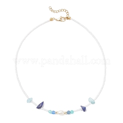 4Pcs 4 Styles Faceted Round and Chip Mixed Gemstone & Natural Cultured Freshwater Pearl & Glass Seed Baeded Necklaces for Women&nbsp;NJEW-JN05602