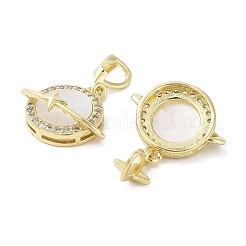 Rack Plating Planet Brass Micro Pave Cubic Zirconia Pendants&nbsp;KK-E102-30G