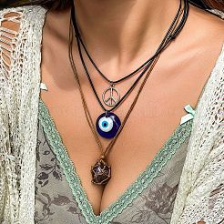Alloy & Iron Chain & Acrylic Pendant Imitation Leather Wax Cord 3 Layered Necklaces&nbsp;FS-WG27ECA-05