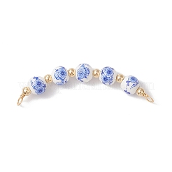 5Pcs 5 Colors Flower Printed Porcelian Round Beaded Connector Charms&nbsp;PALLOY-JF04161