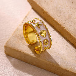 Brass Enamel Cuff Open Rings&nbsp;KK-E807-01G