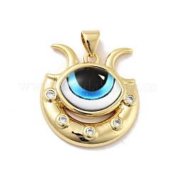 Eye with Moon Brass Micro Pave Clear Cubic Zirconia Pendants&nbsp;KK-G419-12G-04