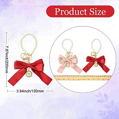 4Pcs 4 Colors Alloy Imitation Pearl Bowknot Keychains for Decorations&nbsp;ST-CJ0028-03