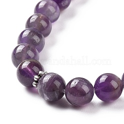 Natural Amethyst Bullet & Tassel Pendant Necklace with Mixed Gemstone Beaded Chains&nbsp;NJEW-E585-02C
