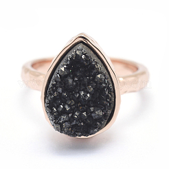 Electroplate Natural Druzy Quartz Crystal Finger Rings&nbsp;RJEW-I055-01RG-RS