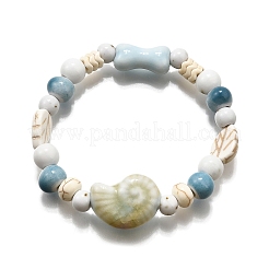 Handmade Porcelain Beads & Synthetic Howlite Beads Stretch Bracelets for Women&nbsp;BJEW-D307-01B