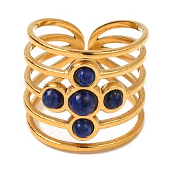 Cross Natural Lapis Lazuli Finger Rings&nbsp;RJEW-Q822-41G-01