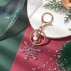 Snowflake Acrylic with Glass Pearl Bead Pendant Keychain&nbsp;KEYC-JKC00881