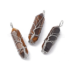 Natural & Synthetic Mixed Gemstone Copper Wire Wrapped Pointed Pendants&nbsp;G-F733-05