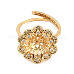 Flower Brass Micro Pave Cubic Zirconia Cup Peg Ring Settings for Half-drilled Beads&nbsp;KK-NH0009-04G