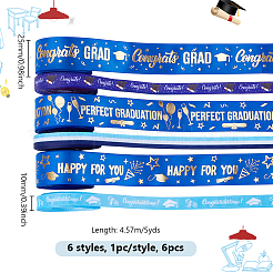 6Pcs 6 Styles Graduation Season Gold Stamping Polyester Printed Ribbon&nbsp;OCOR-PH0005-03