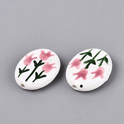 Hand Painted Tulip Flower Oval Porcelain Beads&nbsp;PORC-N012-11B