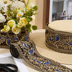 Flower Pattern Ethnic Style Embroidery Floral Polyester Ribbons&nbsp;OCOR-WH0070-322A-01