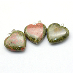 Heart Natural Unakite Pendants&nbsp;X-G-Q438-07