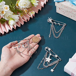 3Pcs 3 Styles Star & Moon Alloy Rhinestone Safety Pin&nbsp;JEWB-HY0001-46