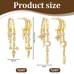 2Pairs 2 Styles Brass Micro Pave Clear Cubic Zirconia Dangle Stud Earrings&nbsp;EJEW-PH0001-56