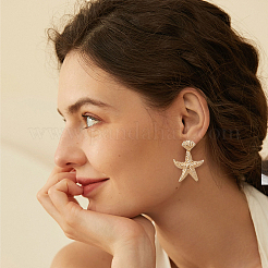 3 Pairs 3 Style Alloy Starfish Dangle Stud Earrings with Plastic Pearl Beaded&nbsp;EJEW-FI0002-95