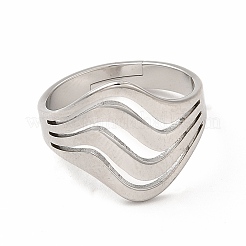 Non-Tarnish 304 Stainless Steel Wave Adjustable Ring for Women&nbsp;RJEW-B027-05P