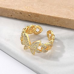 Brass Micro Pave Clear Cubic Zirconia Cuff Rings for Women&nbsp;RJEW-U041-02G