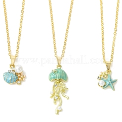 Summer Beach Alloy Enamel Sea Animal Pendant Brass Cable Chain Necklaces&nbsp;NJEW-JN06635
