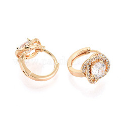 Brass Micro Pave Clear Cubic Zirconia Flower Hoop Earrings&nbsp;EJEW-T048-43G
