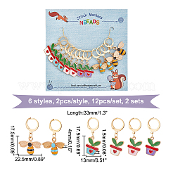 Alloy Enamel Bee & Leaf Planter with Heart Pendant Locking Stitch Markers&nbsp;HJEW-AB00042