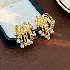 Firework Brass & Imitation Pearl Dangle Stud Earrings&nbsp;FS-WG9E3D9-01