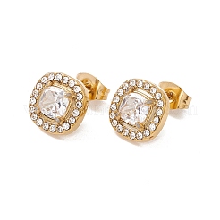 Cubic Zirconia & Rhinestone Square Stud Earrings&nbsp;EJEW-A080-06M-G