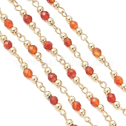 Natural Agate Beaded Round Link Chains&nbsp;AJEW-JB01533-03