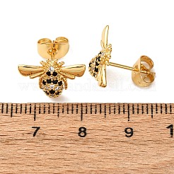 Brass Micro Pave Cubic Zirconia Bees Stud Earrings&nbsp;EJEW-K267-42G