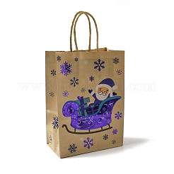 Christmas Theme Blue Printed Kraft Paper Tote Bags with Handles&nbsp;ABAG-B006-04D