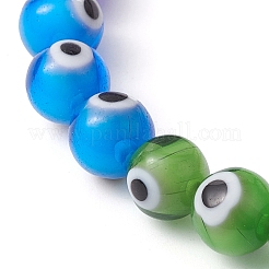 7-Color 8mm Round Alloy Handmade Evil Eye Lampwork Stretch Bracelets&nbsp;BJEW-JB10198-01