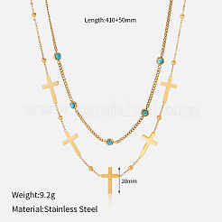304 Stainless Steel Cross Link Chain Double Layer Necklaces for Women&nbsp;WGC9DBF-01